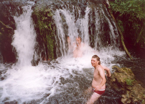 John and Bill in waterfall
